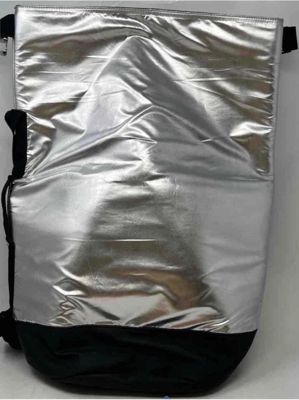 Metallic Silver Roll-Top Bag with Black Base